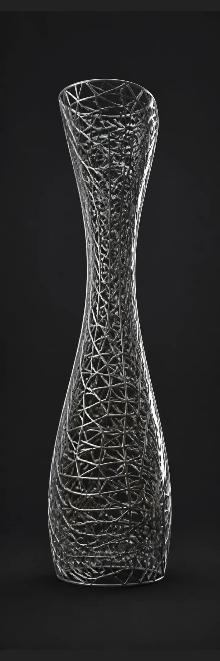 Open metal lattice shell with a narrow waist.