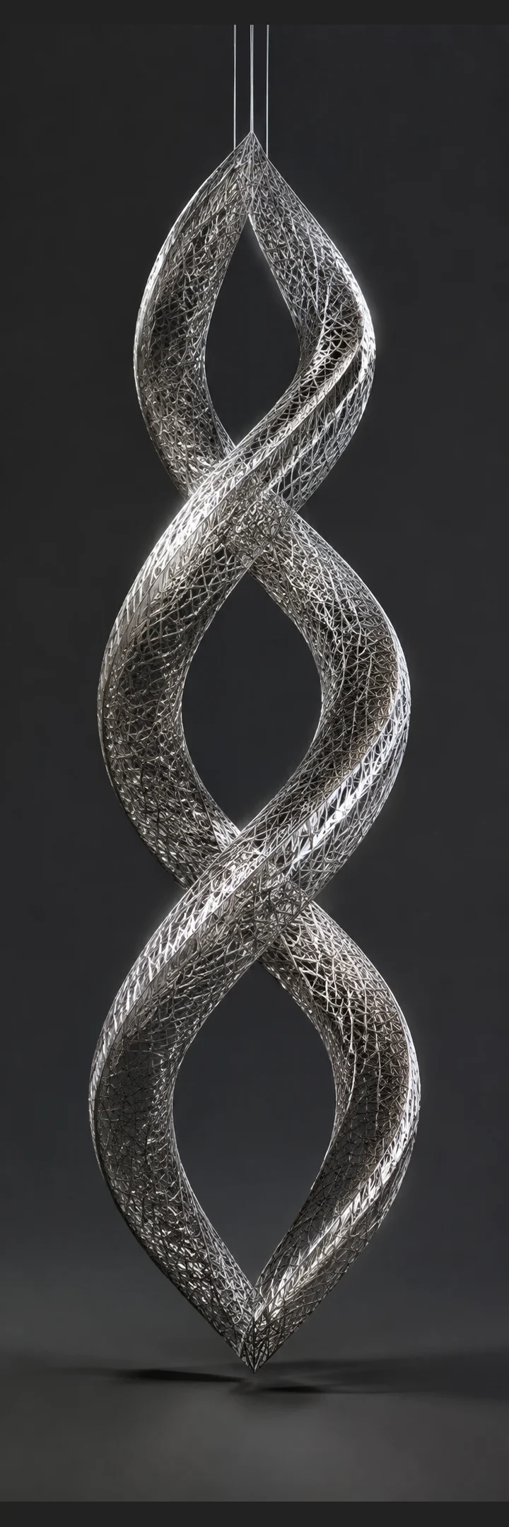Suspended metal lattice double helix.